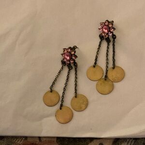 VINTAGE PINK CRYSTAL FLOWER PENDANT POST FASHION EARRINGS